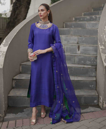 Anarkali (Pure raw silk violet outfit)